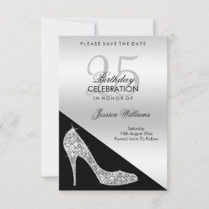 Elegant Sequin Stiletto, Silver & Black Birthday Spara Datumet