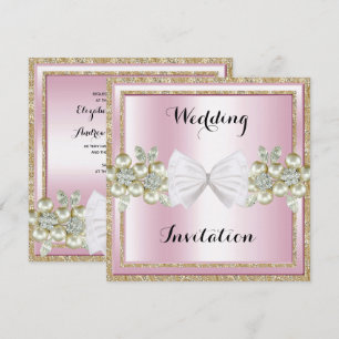 Elegant Sequins & Blommigt Gems Glitter Bow Bröllo Inbjudningar