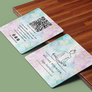Elegant Seren Alkoholbläck Yoga Instruktör QR-kod Fyrkantigt Visitkort
