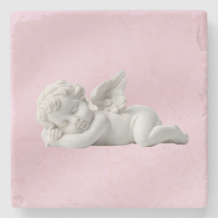 Elegant Seren Drömmig Rosa Vit Sten Babyängel Stenunderlägg