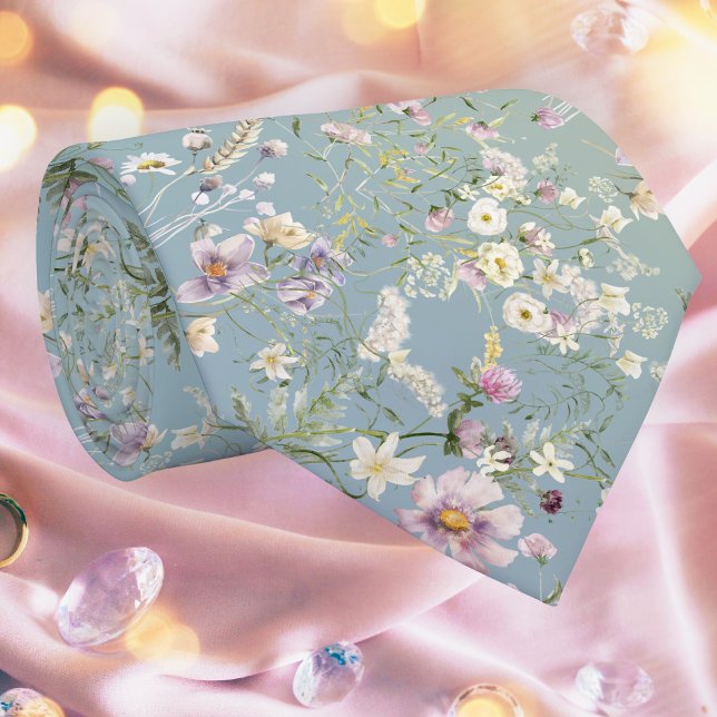 Elegant Serene Blue Blommigt Necktie Slips (Skapare uppladdad)