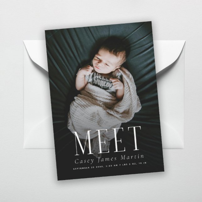 Elegant Serif Meet Baby Photo Birth Meddelande (Skapare uppladdad)