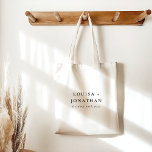 Elegant Serif Minimalist Personlig Bröllop Tygkasse<br><div class="desc">Elegant Black Minimalist Personlig Bröllop Tote Bag</div>