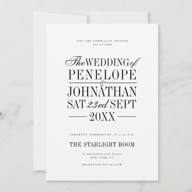 Elegant serif-skrift typografi bröllop inbjudningar (Framsida)