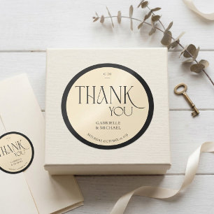 Elegant serif-typografi "Tack" bröllopsfavor Runt Klistermärke