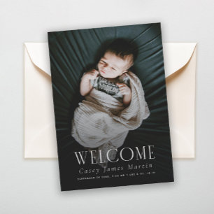 Elegant Serif Välkommen Baby fotofödelse Meddelande