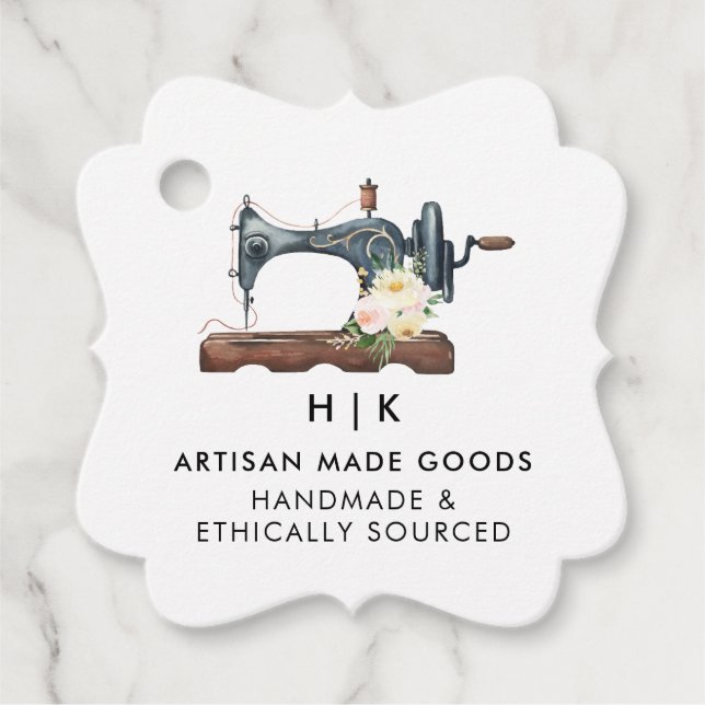 Elegant Sewing Maskin Blommigt Tailor | Vänta Märk Gåvor Etiketter (Framsida)