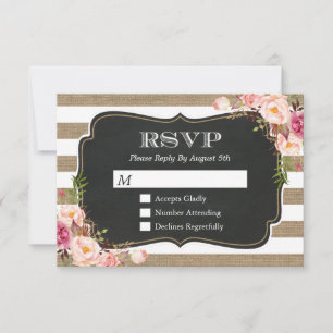 Elegant Shabby Burlap Rand Blommigt OSA Reply Kort
