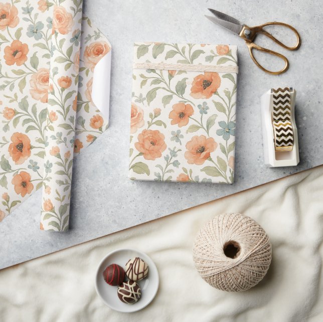 Elegant Shabby chic Fransk Blommigt Art Mönster Presentpapper (Hantverk)