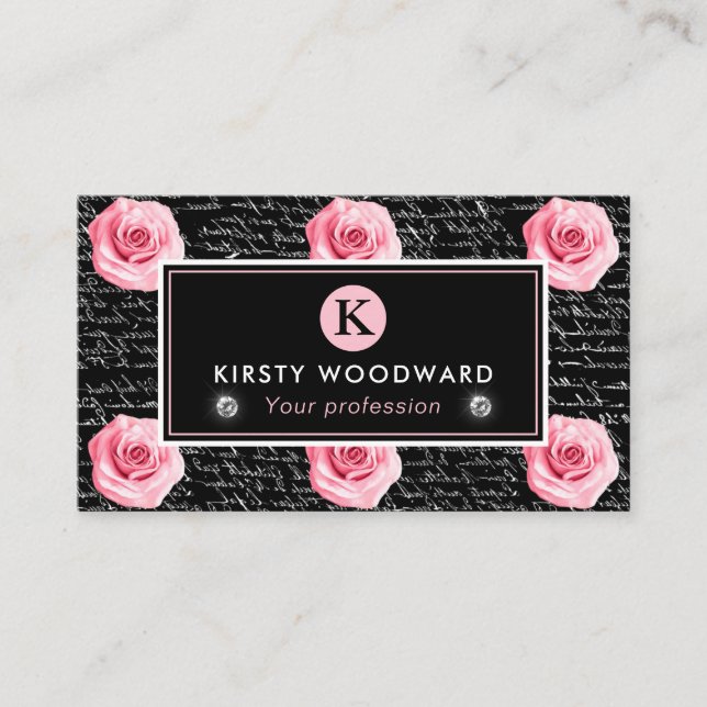 Elegant Shabby Chic Rosa och Svarta Rosor Mönster Visitkort (Framsida)