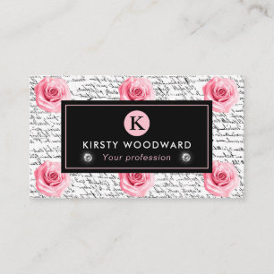 Elegant Shabby Chic Rosa och Svarta Rosor Mönster Visitkort