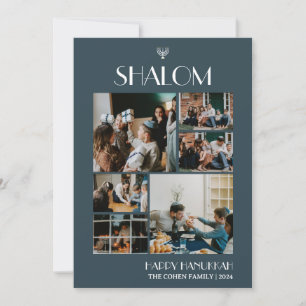 Elegant Shalom Hanukkah-familjens fotokollage Julkort