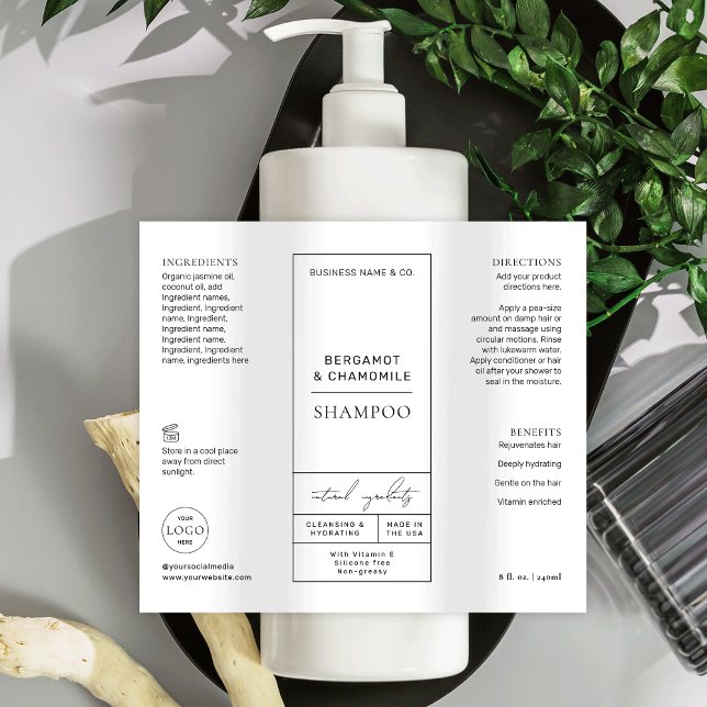 Elegant Shampoo-etikett Modern ateknisk design (Elegant apothecary style waterproof product labels for 8 OZ cosmo bottles *verify size)