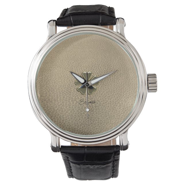 Elegant Shamrock Patrick's Day Läder Armbandsur (Framsida)