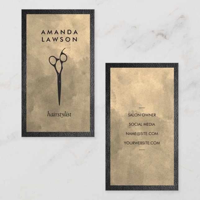 Elegant Shear Comb Grått | Leather Gräns Visitkort (Fram/baksida)