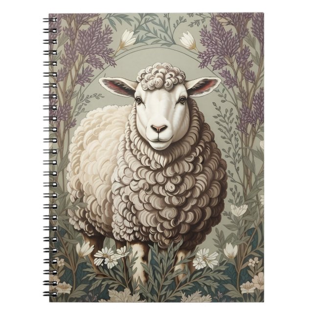Elegant Sheep Lavender Flower Background Anteckningsbok (Framsidan)