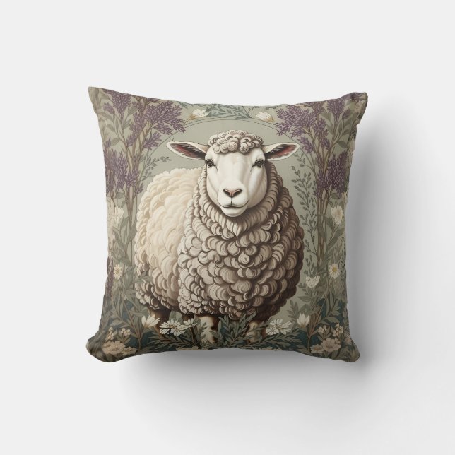 Elegant Sheep Lavender Flower Background Kudde (Framsida)