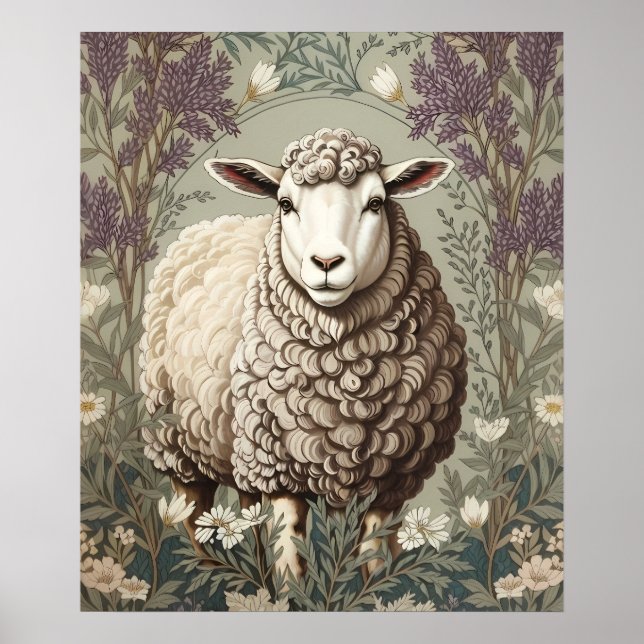 Elegant Sheep Lavender Flower Background Poster (Framsidan)