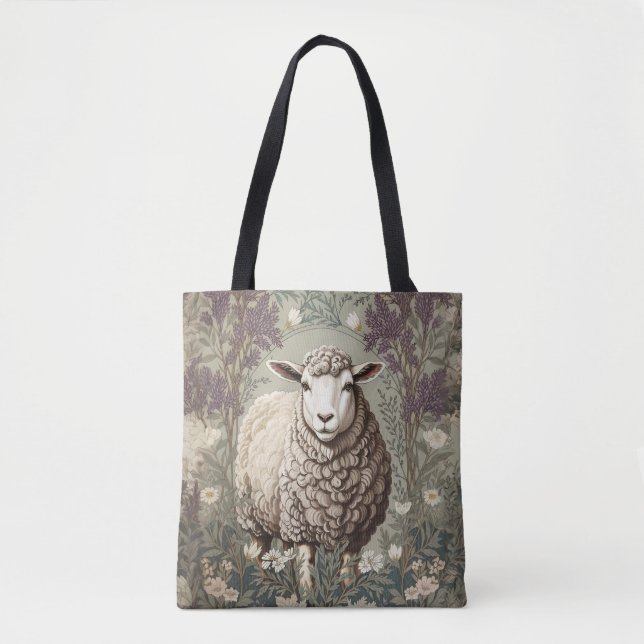 Elegant Sheep Lavender Flower Background Tygkasse (Framsida)