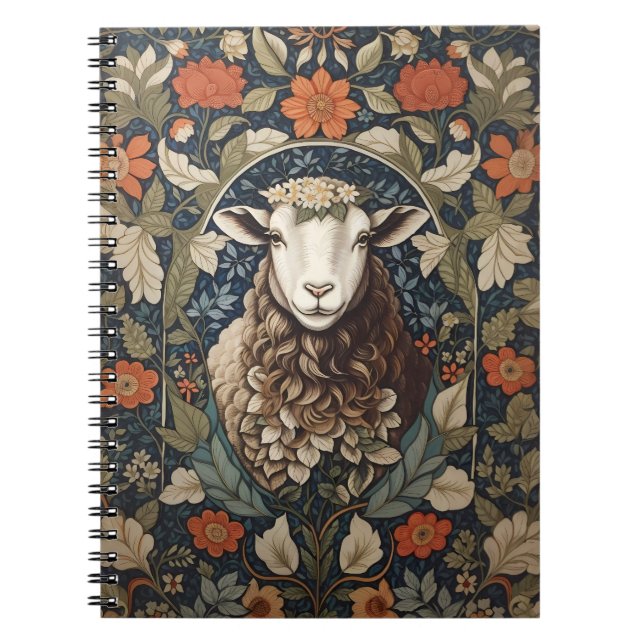 Elegant Sheep William Morris Blommigt Anteckningsbok (Framsidan)