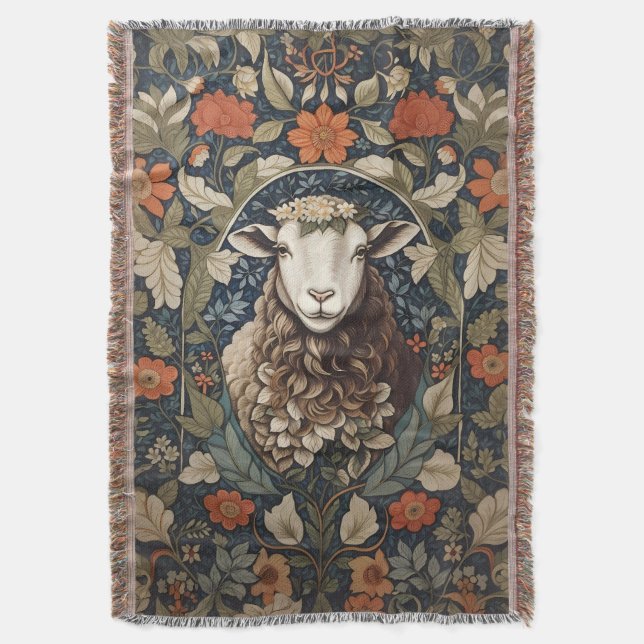 Elegant Sheep William Morris Blommigt Filt (Framsidan Vertikal)