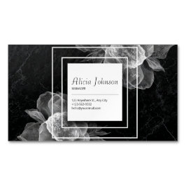 Elegant Sheer Blommigt och svart marmor Magnetiska Visitkort