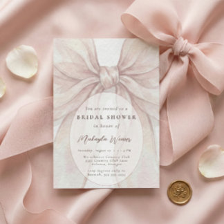 Elegant Sheer Pink Blush Bow Bridal Shower Inbjudningar
