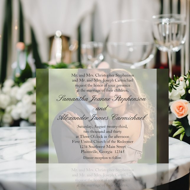 Elegant Sheet Overlay Photo Bröllop Inbjudningar (photo overlay wedding invitations)