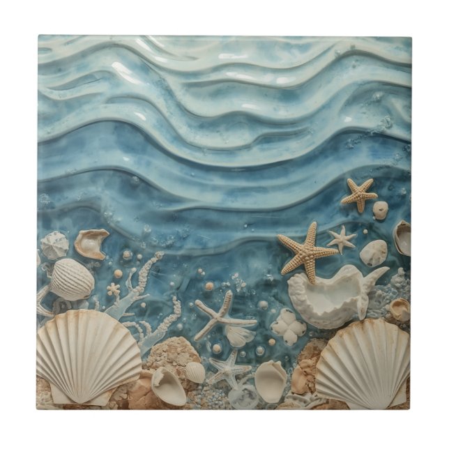 Elegant Shell 3D Coastal Keramik Kakelplatta (Framsidan)