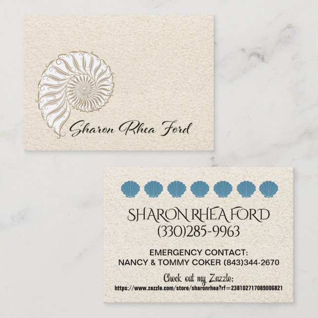 Elegant Shell Calling Card / Contacts / Business (Fram/baksida)