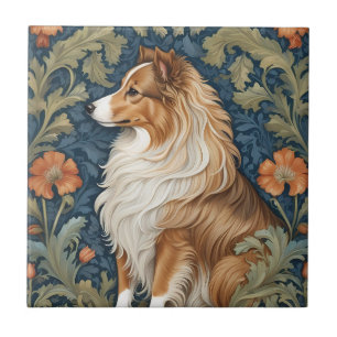Elegant Shetland Sheepdog William Morris Inspired Kakelplatta