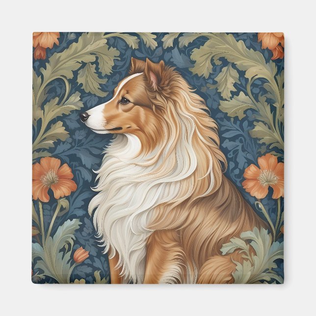 Elegant Shetland Sheepdog William Morris Inspired Magnet (Framsidan)