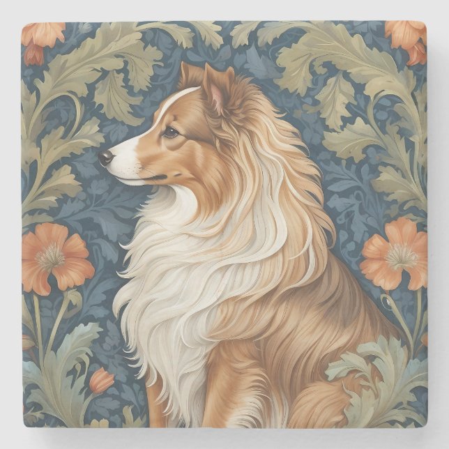 Elegant Shetland Sheepdog William Morris Inspired Stenunderlägg (Framsidan)