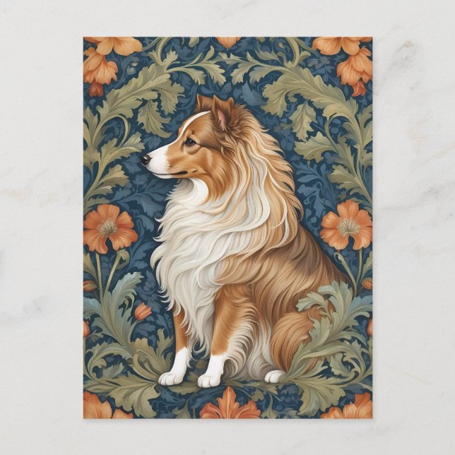 Elegant Shetland Sheepdog William Morris Inspired Vykort (Framsida)