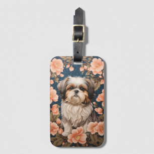 Elegant Shih Tzu Hund William Morris Inspired Bagagebricka