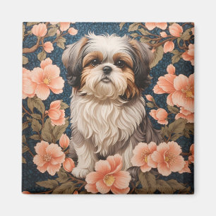 Elegant Shih Tzu Hund William Morris Inspired Magnet