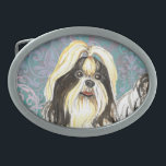 Elegant Shih Tzu Oval Bälte Buckle<br><div class="desc">Visa kärlek för din speciella hund med den ursprungliga eleganten av en Shih Tzu-film som blomstrar och dekorerar inslag. Fin gåva till Shih Tzu-kärleksfulla familj och vänner.</div>