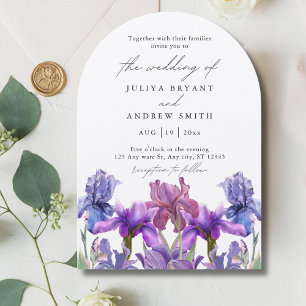Elegant shimmer Iris blommigt Arch-skript bröllop Inbjudningar