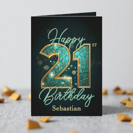 Elegant Shimmering Teal och Guld 21:a födelsedagen Kort