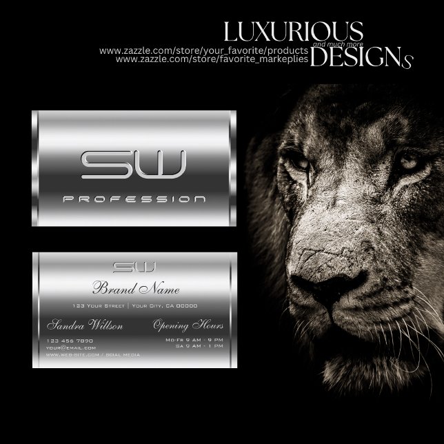 Elegant Shimmery Silver och Stor 3D Initialer Glam Visitkort (Skapare uppladdad)