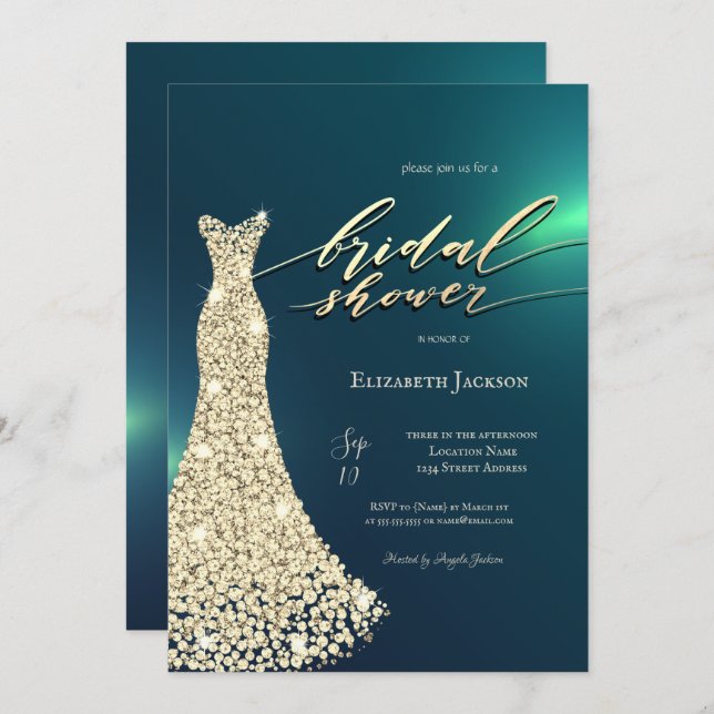 Elegant Shiny Dress Green Bridal Shower  Inbjudningar (Fram/baksida)