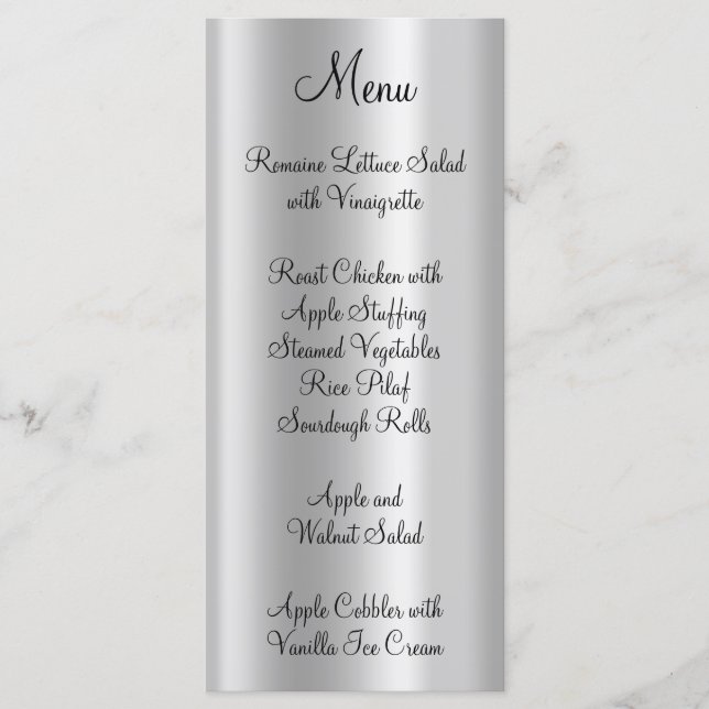 Elegant Shiny Faux Blek Silver Foil Meny (Framsida)