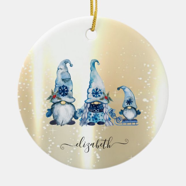 Elegant Shiny,Faux Guld,Blue Gnomes Julgransprydnad Keramik (Framsidan)