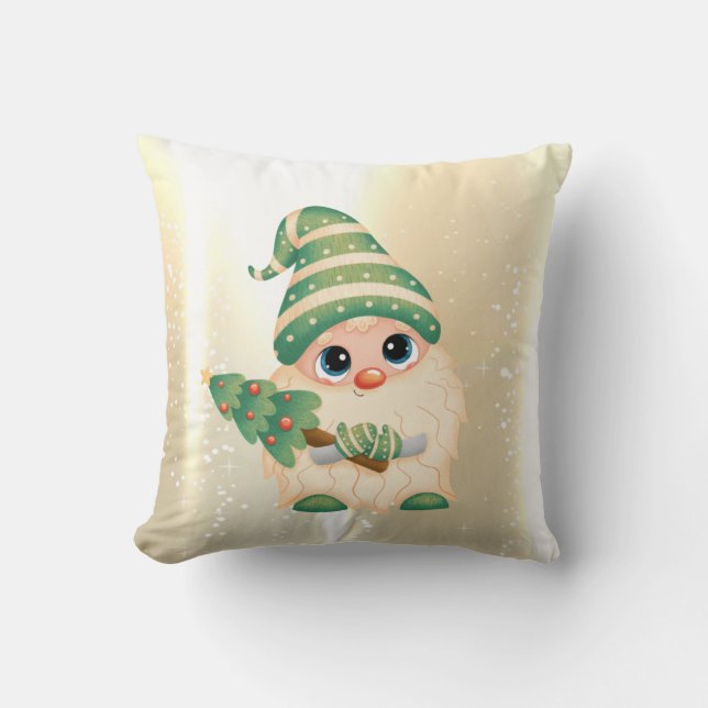 Elegant Shiny,Faux Guld Cute Gnome med Gräs Träd Kudde (Framsida)
