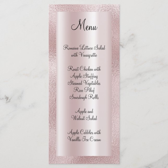 Elegant Shiny Faux Pastel  Rosa Foil Meny (Framsida)