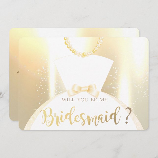 Elegant Shiny Guld Bride Dress Bridesmaid Card Inbjudningar (Fram/baksida)