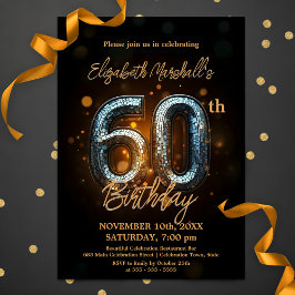Elegant Shiny Guld Mosaic på Svart 60:e födelsedag Inbjudningar