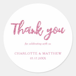 Elegant Shiny Magenta Glitter Bröllop Runt Klistermärke