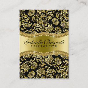 Elegant Shiny Metallic Guld & Black Blommigt Damas Visitkort