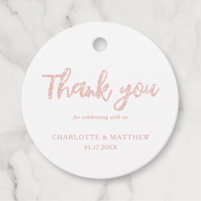 Elegant Shiny Ro Glitter Guld-bröllopsförmån Märkr Gåvor Etiketter (Framsida)